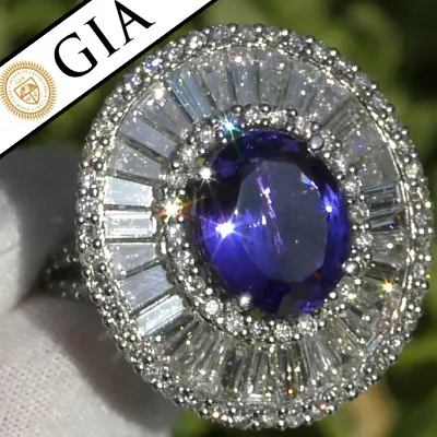 GIA Certif. 12.50ct Natural D-BLOCK TANZANITE Diamond ESTATE 14K WHITE GOLD RING • £23300.79