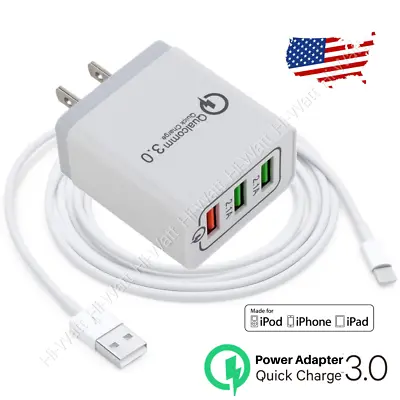 USB Fast Charger Cable Cord QC3.0 3 Port Fast Wall Charger For IPhone 12 13 14 X • $7.70
