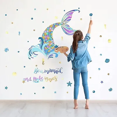 Mermaid Wall Decals Ocean Creature Decoration Quotes Be A Mermaid And Make  • $15.64
