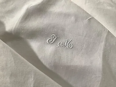 Pair (2)Lovely Antique French Damask Linen  Napkins Stag Deer  Monogram JM Or IM • $49