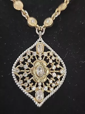 MONET Signed Vintage Flower Necklace Silver Gold Tone Clear Rhinestone’s • $16.95