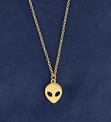 UFO Collection: Gold Colored Stainless Steel  Alien Head Pendant With 20” Chain. • $5.99