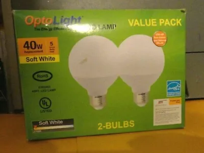 2)2 PACK G25 OptoLight LED Globe Vanity Bulbs OP-G25-5WF-27ND 450 Lumens 5W=40W • $16