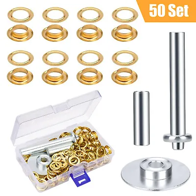 50 Set 1/2  Grommet And Washer Eyelets Button Kit Leather Craft Hole Punch Tools • $15.98