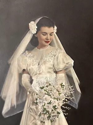 Vintage Wedding Bride Portrait  Oil On Board 1950s No Frame • $120