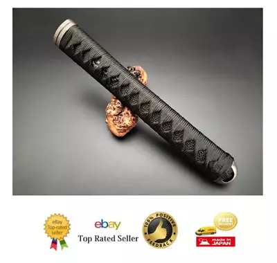 Tsuba Samurai Sword Handle 26cm(L) Black Shark Skin Wood Pattern With Mekugi 089 • $89