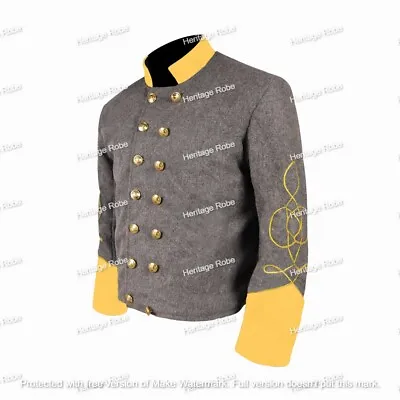 US Civil War Confederate Double Breast Grey Shell Jacket With Yellow Cuff Collar • $87.15
