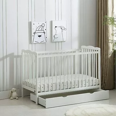 MCC® White Brooklyn Baby Cot Crib With Water Repellent Mattress & Wheeled Drawer • £129.99