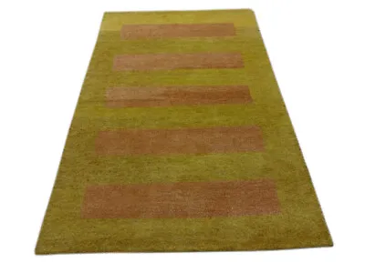 Gabbeh Carpet Hand Knotted 100% Wool Gold Oriental Rug 122x183 CM M48 • £141.17