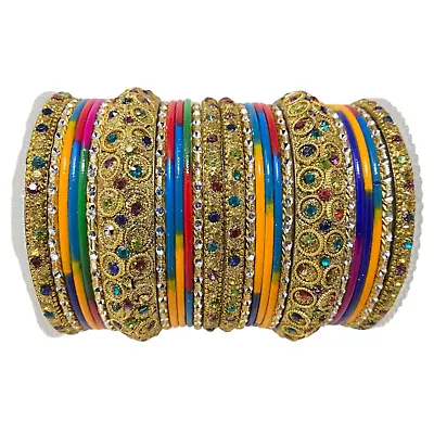 Indian Bridal Chuda Churiyan Metal Multi Color Kangan Bangles Set #1181M • $16.99