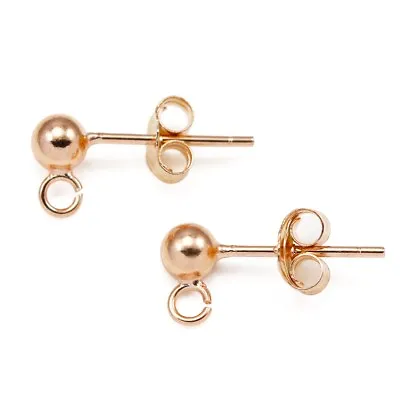 Rose Gold Vermeil 925 Sterling Silver Ball Earring Stud Posts Findings 4mm • £4.55