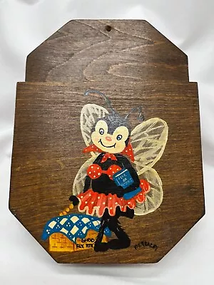 Vintage Wood Wall Letter Mail Holder Bug W/Wings Hand Painted Hanging Plaque 8×6 • $7.65