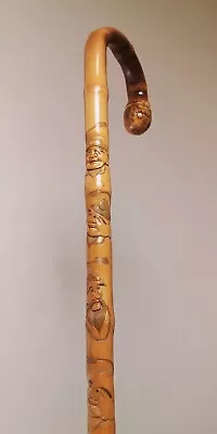 Antique Japanese Engraved Seven Lucky Gods(七福神) Bamboo Walking Stick • $235