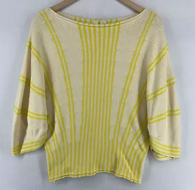 MOTH ANTHROPOLOGIE Sweater M Striped Boat Neck Dolman Sleeve Pullover Top Yellow • $24.99