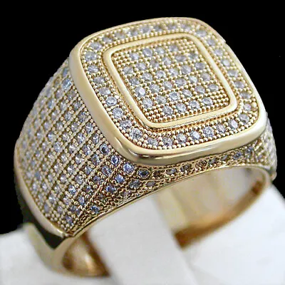 $125 • Buy MENS PAVE Simulated DIAMOND 14k GOLD Layered Ring + LIFETIME GUARANTEE | BLING