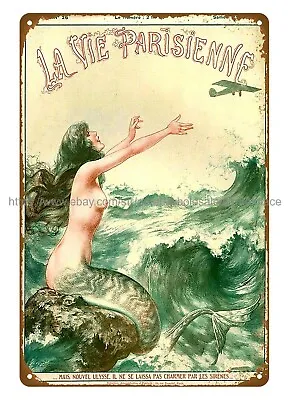 1927 La Vie Parisienne Brunette Mermaid Metal Tin Sign Office Wall Art Decor • $18.92