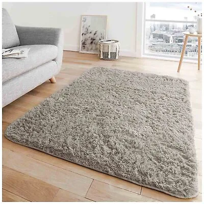 FLUFFY RUG ANTI-SLIP SHAGGY RUGS Large Bedroom Non-Shed Floor Soft Carpet Mat UK • £21.49