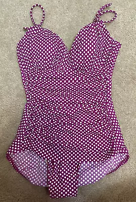 Magic Suit 1 Piece Tank Swim 6 Dark Pink And White Polka Dots Made In The USA • $19.99