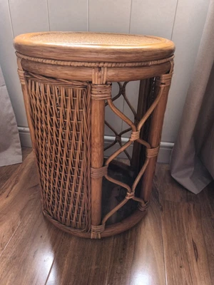 £45 • Buy Vintage Bamboo Rattan Cane Top Side Table Woven Coffee Wine Table Plant Stand
