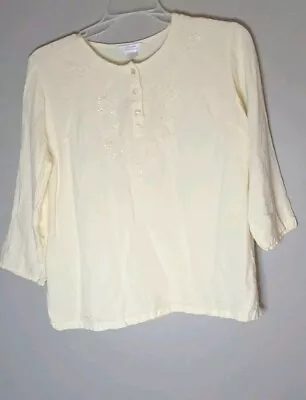 Cj Banks Sz XL  43inch Bust Yellow Long Sleeve Pullover Linen Embellished  • $13