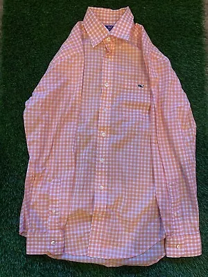 Vineyard Vines SLIM FIT TUCKER LS Seascope Gingham Small Collar Shirt Whale • $19.95