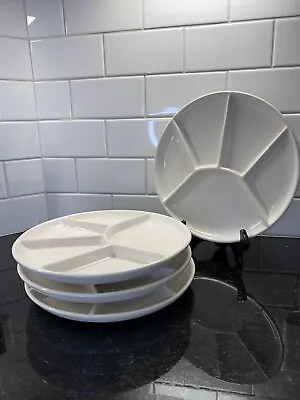 Vintage 4 Mid Century California USA Pottery White Divided Fondu Sushi Plates • $14.94