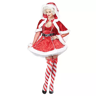 Adult Women's Sexy Mrs Claus Christmas Costume Santa Dress Hood Cape Socks XS-S • $34.78