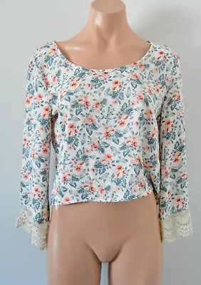$22 • Buy Hollister Top Womens Size Small Blue White Pink Floral Crop Blouse New 