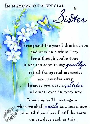 Grave Card / Bereavement - Memory Of A Special Sister  -FREE HOLDER-M05 Memorial • £1.85