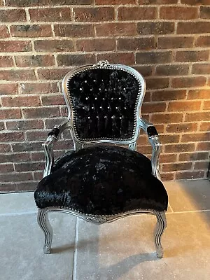 French Louis Style Shabby Chic Chair Black Crushed /Silver Frame/Diamanté’s • £139.99