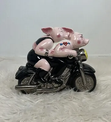 Clay Art Biker Hogs Harley-Davidson Motorcycle Riding Pigs Cookie Jar 1999 VTG • $70