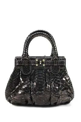 ZAGLIANI Womens Handbags Black Laminated Python XS Puffy Satchel • $699.99