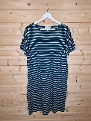 Seasalt Cornwall The Sailor Dress UK 16 Green Striped Midi T-Shirt Dress • £29.99