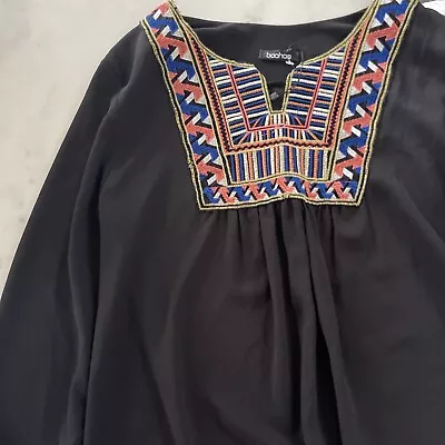 Boohoo Women’s Ladies Black Egyptian Style Pattern Summer Dress Size Small  • £0.99