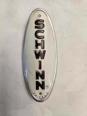 Vintage Schwinn Head Badge Nameplate White With Black Letters Chicago  • $24.99