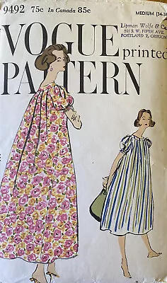 Vtg 50's Vogue One-piece Gown MuuMuu Caftan Dress Sewing Pattern Sz M Bust 34-36 • $13.95