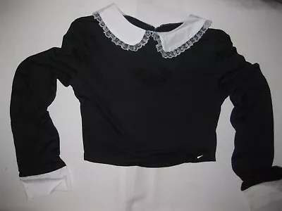 $15 • Buy Romwe Goth Bat Cutout Lace Trim Peter Pan Collar Long Sleeve Crop Top S Black