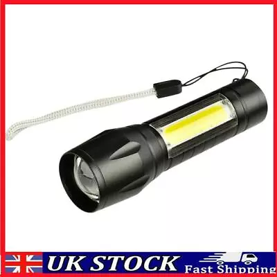 XPE+COB LED Flashlight Rechargeable IPX4 3 Gears Adjustable Electric Torch • £14.99