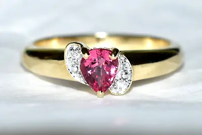 £179.99 • Buy Sale! Stunning Natural Pear-cut Rubellite & Diamonds 9ct Gold Band Ring New Uk N