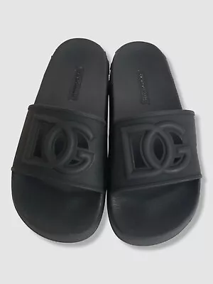 $347 Dolce & Gabbana Women's Black DG Cutout Slide Sandals Shoes Size EU 37 US 7 • $95.98