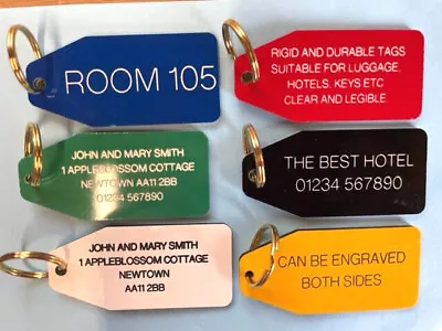 New! Identity Tags/fobs Engraved Keys Hotels Etc Durable Laminated Traffolyte • £4.50