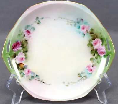 Moritz Zdekauer Hand Painted Pink Rose 6 3/4 Inch Cake Plate Circa 1884 - 1909 • $20