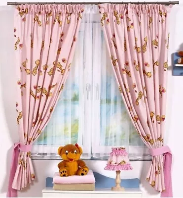 2pc BABY BEDROOM CURTAINS CHILDREN ROOM PINK GIRAFFES GIRL 2 Panels Cotton • £12.99