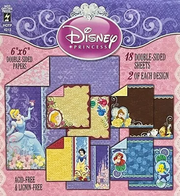 DISNEY PRINCESS 6x6 PAPER PAD-18 Double-Sided-Mini Album Scrapbooking Papers • $5.99