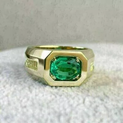 2Ct Oval Cut Natural Emerald Mens Wedding Band 14k Yellow Gold All Sizes • £854.18