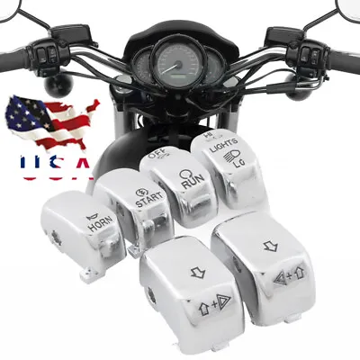 $14.32 • Buy 6Pcs Chrome Switch Cap Button Kit Fit For Harley Softail Sportster Dyna1996-2013