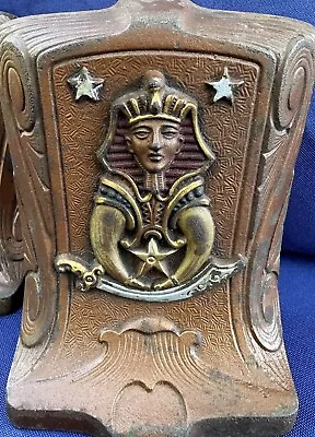 Antique EGYPTIAN - Pharaoh Design Cast Iron Bookends - Gilded - 1930’s • $65