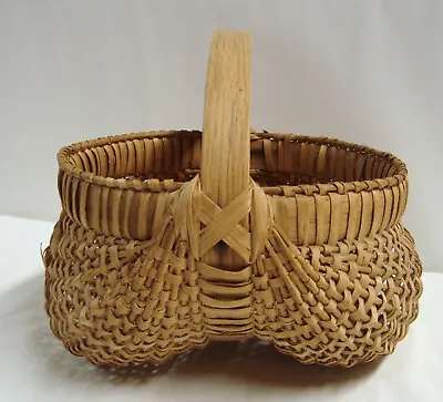 Vintage 9  Hand Woven Oak Splint Buttocks Basket Egg Handcraft L.B. Kentucky • $49.99