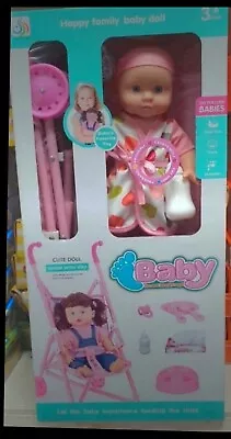 Molly Dolly My First Dolls Pram & Doll Set - Girls Toy Stroller - Baby Doll Push • £19.99