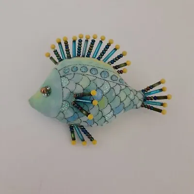 Vintage Tropical Fish Fabric Brooch Pin Signed • $12